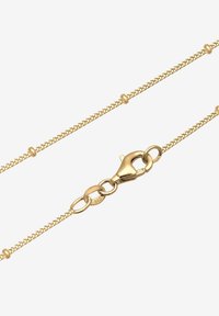 Goldüberzogene Kettenhalskette mit strukturiertem Design, runden Gliedern und einem Karabinerverschluss. Mit "925" für den Silbergehalt gekennzeichnet.