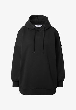 Sudadera negra de gran tamaño hecha de una suave mezcla de algodón, con capucha ajustable, mangas anchas y puños y dobladillo acanalados.