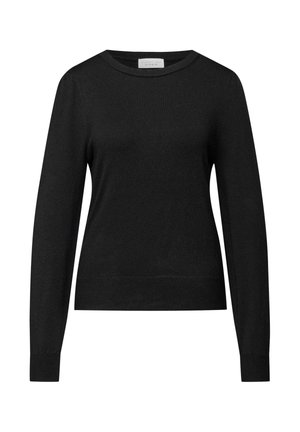 Musta pitkähihaine villapaita, jossa on pyöreä pääntie. Valmistettu pehmeästä neulemateriaalista, ja siinä on istuva malli sekä ribbaatut hihansuut ja helma.