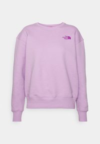 Felpa viola realizzata in morbido materiale con scollatura a girocollo e polsini a coste. Presenta un piccolo logo di una tonalità più scura sul petto.