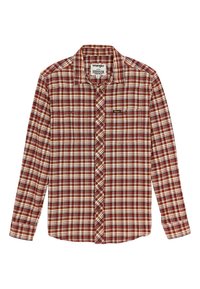 Červeno-krémová kockovaná košeľa na zapínanie na gombíky s dlhými rukávmi, s našitým logom na náprsnom vrecku a klasickým golierom.
