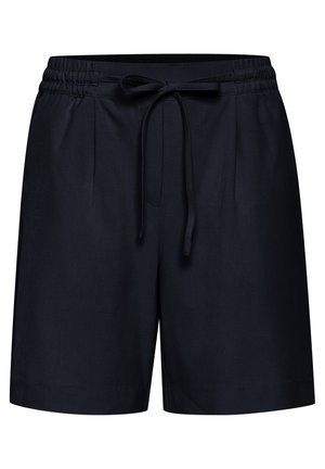 Navy siniset shortsit, jotka on valmistettu kevyestä kankaasta. Shortseissa on joustava vyötärönyöri ja kaksi etupleattiia lisäyksinä.