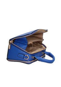 Borsa a tracolla in pelle blu strutturata con apertura con zip, manico singolo e tasche interne. Accenti in metallo dorato.