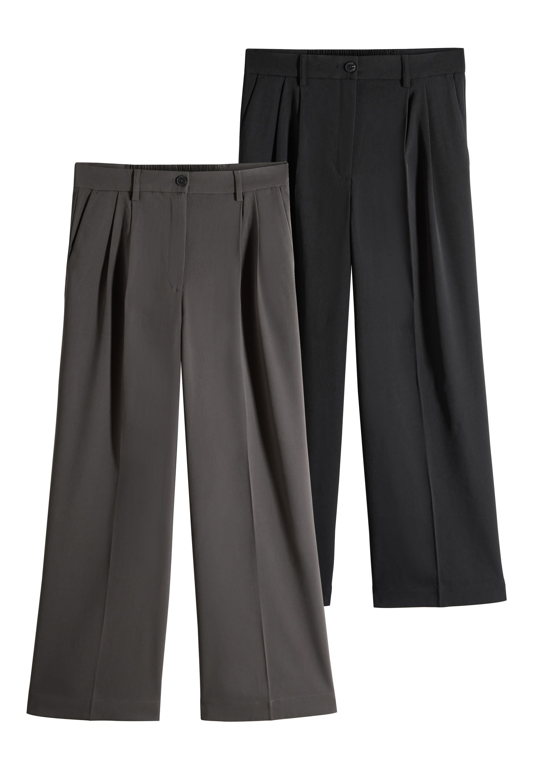 THE SET 2 PACK WIDE LEG PLEATED - Trousers - black/grey/black