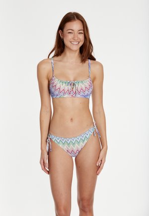 Bikini set met een meerkleurig zigzagpatroon, bestaande uit een bralette-top met een sleutelgatdetail en verstelbare zij-ties.