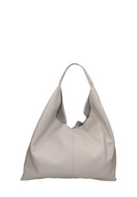 Borsa a tracolla in morbida pelle grigia chiara, dal design sovradimensionato e morbido con apertura superiore. Presenta una tracolla unica e una superficie liscia.