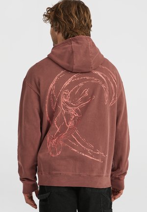 Bordeauxrode hoodie met een grote roze grafische print op de achterkant. Gemaakt van zachte stof met een trekkoordcapuchon en geribde manchetten.