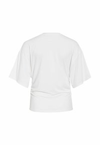 T-shirt blanc à manches courtes, coupe ample avec de légers plis, vu de dos sur un fond blanc uni.