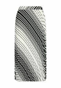 Falda plisada en blanco y negro con líneas diagonales de grosor variable, con una textura suave y una cinturilla elástica para mayor comodidad.