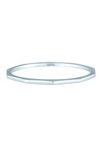 Sølv oktagonal bangle armbånd med en poleret finish. Har et geometrisk design og glatte kanter, der fremhæver rene linjer og en minimalistisk stil.