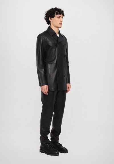 STUDIO ID PAUL DOUBLE BREASTED JACKET DISTRESSED - Manteau court - nappa black
