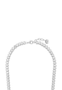 Bracciale argento con accenti di pietre trasparenti tonde, caratterizzato da un design classico. Include una chiusura a moschettone e una catena regolabile.