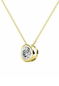 Collier en or avec un pendentif en diamant rond et clair monté sur un serti lisse. La chaîne est délicate avec un design de maillons torsadés.