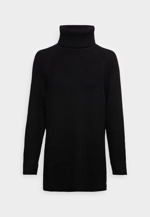 Maglione a collo alto nero a coste con maniche lunghe, caratterizzato da un colletto alto e una vestibilità comoda. Il filato testurizzato conferisce profondità al tessuto.