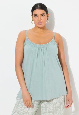 Ulla Popken SMOCKED NECK SPAGHETTI STRAP - Top - light moss green