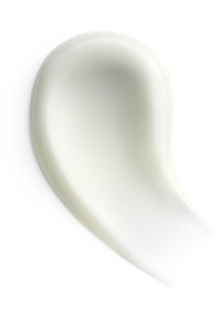 Cremiges weißes kosmetisches Produkt, glatte Textur, geschwungene Form, die einer Teighäufung ähnelt, mit glänzender Oberfläche und sanftem Übergang zur Transparenz.