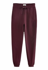 Bordeaux sweatpants lavet af blødt stof, med elastisk talje, snoretræk og ankelmanchetter. To synlige sidelommer.