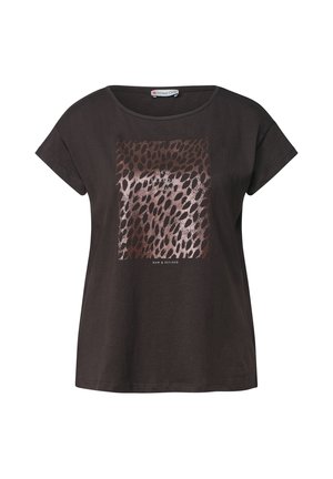 Street One, T-SHIRT MIT RUNDHALS UND FOLIENDETAILS - T-shirt imprimé - black coffee
