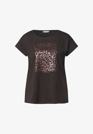 Street One, T-SHIRT MIT RUNDHALS UND FOLIENDETAILS - T-shirt imprimé - black coffee