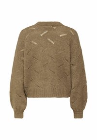 Strikket sweater i jordnær brun, med en løs pasform, rund hals og diamantmønstrede udskæringer. Ribbet kant og manchetter for tekstur.