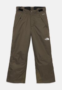 Rudos lauko sniego kelnės su reguliuojamais juosmens diržais, užtrauktukais užsegamomis kišenėmis, sustiprintomis kelio ir kulkšnių sritimis, North Face logotipu ant šlaunies.