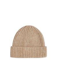 Gorro de punto en un beige claro, con textura acanalada y un puño doblado para un ajuste ceñido. Está confeccionado con una suave mezcla de lana.