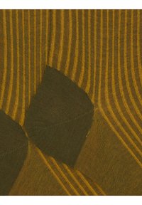 Calze a righe in verde oliva e giallo senape. Realizzate in maglia strutturata, con talloni rinforzati in verde scuro.