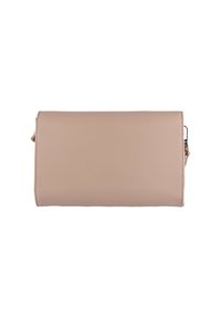Portafoglio clutch in ecopelle beige con una superficie liscia, forma rettangolare e dettagli di cucitura minimi; presenta una chiusura con zip.