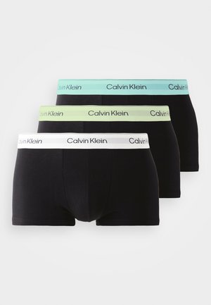 Boxeri din bumbac elastic negru, cu brâie elastice contrastante în nuanțe de mentă, verde deschis și alb, având logo-ul "Calvin Klein".