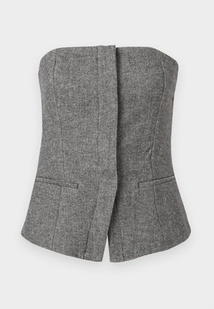 Rihmadeta hall kalasaba mustriga vest, millel on kohandatud lõige ja kaks esimest welt-taskut.