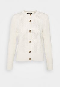 Cremfarbener Cardi mit strukturiertem Zopfmuster, gerippten B�ündchen und rundem Ausschnitt. Verfügt über sechs goldfarbene Knöpfe auf der Vorderseite.