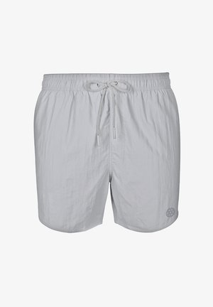 Svijetlosivi kupaći šortsi izrađeni od lagane tkanine, s elastičnim pojasom i vezicom, te diskretnim logotipom sprijeda.