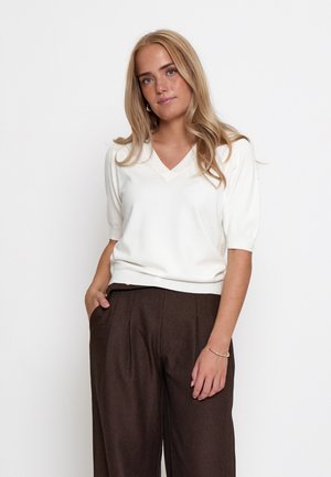 Minus, MILLA V- NECK KNIT TEE 1 - T-shirt basic - broken white