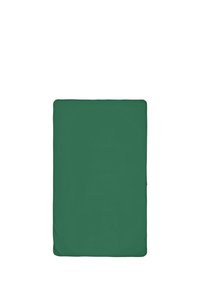 Groene rechthoekige matrasbedekking met een gladde textuur en randen. De stof is ondoorzichtig zonder zichtbare patronen of hardware. Eenvoudig, effen kleurontwerp.