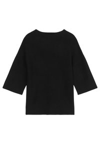 Pull noir ample avec manches larges trois-quarts et encolure ronde, tissu uni texturé, présenté de face.