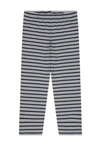 Gestreifte Leggings in Grau und Marineblau, aus einem weichen, dehnbaren Material, mit elastischem Bund und geradem Schnitt.