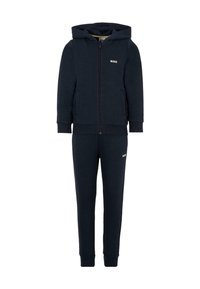 Set di tuta navy composto da giacca con zip e cappuccio e pantaloni con vita elastica. Realizzato in morbido tessuto, decorato con sottili dettagli del logo.
