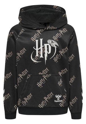 Haut à capuche noir avec un motif en répétition "Harry Potter", logo blanc contrasté, poche kangourou et poignets et ourlet côtelés.