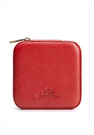 Rood gestructureerd leren portemonnees met afgeronde hoeken, gouden ritssluiting en geperst Wittchen-logo in het midden aan de voorkant.
