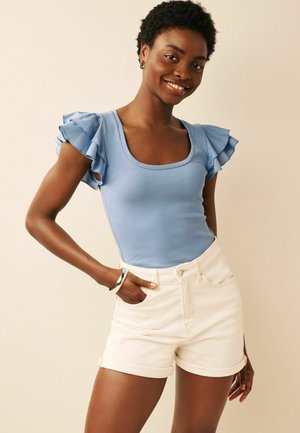 POPLIN FRILL SLEEVE RIBBED TOP - Tričko s potlačou - blue