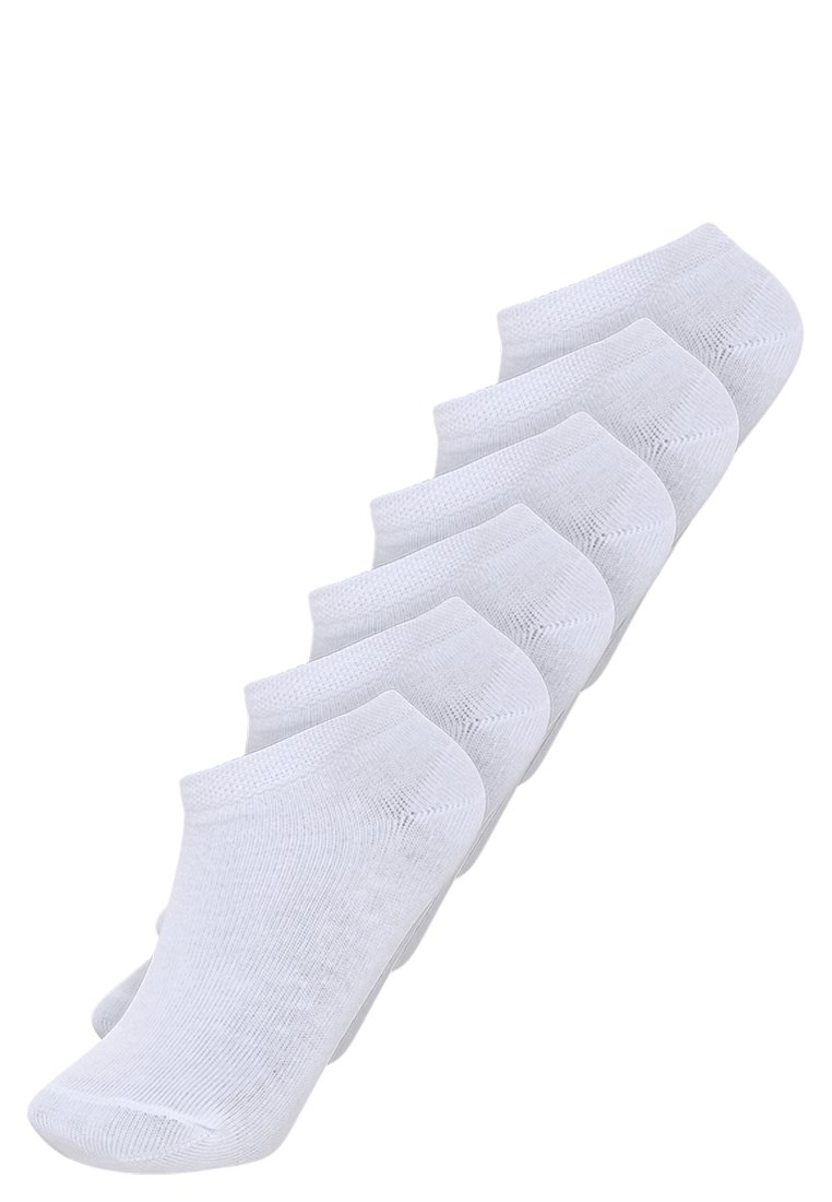 Vita bomull ankle-strumpor, sex par, som har en ribbad textur och en låg klippdesign. Sömlös tå för ökad komfort.
