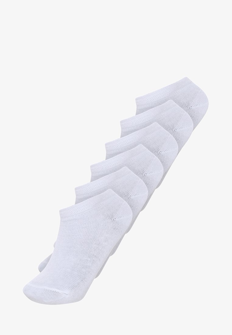 Hvide bomuldsankelsokker, seks par, med ribbet tekstur og lavskåret design. Sømfri tå for ekstra komfort.