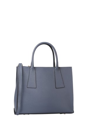 Sac à main en cuir gris avec deux poignées supérieures et une bandoulière amovible, forme rectangulaire et surface texturée.