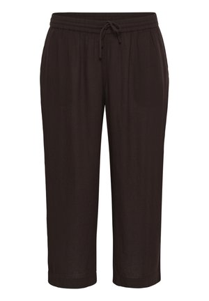 Loose-fit black cropped pants with elastic waistband and drawstring, straight legs, and side pockets.