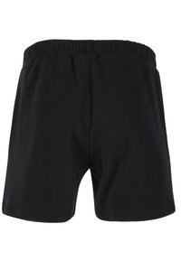 Svarta bomullsshorts med elastisk midja. Har en slät yta, vanlig passform och inga fickor. Enkelt mönster, lämpligt för avslappnad användning.