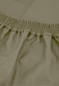 Olijfgroene elastische tailleband, geplooid ontwerp, gladde lederen textuur met een lichte glans, variërende tinten zichtbaar in de plooien.