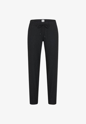 Schwarze Jogginghosen aus einem weichen, strukturierten Stoff. Sie verfügen über einen elastischen Bund mit Kordelzug und schmal zulaufende Beine für eine schlanke Passform.
