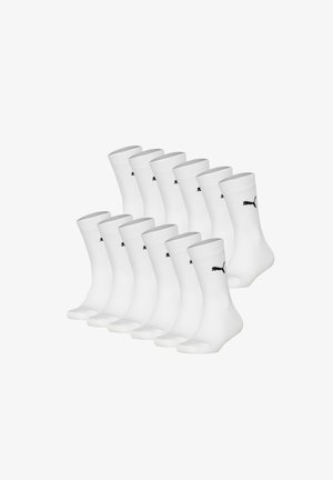 Confezione da 12 calzini bianchi, con un bordo a coste, tallone rinforzato e punta, dotati di un piccolo logo Puma nero su ogni calzino. Materiale in misto cotone.