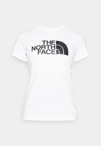 Hvid bomulds T-shirt med sort grafisk print af "THE NORTH FACE" logoet foran. Korte ærmer og rund halsudskæring.