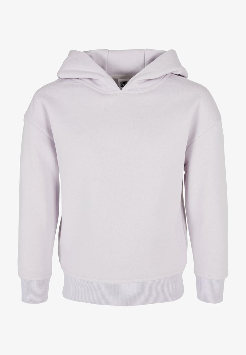 Lys lilla hoodie med justerbar snorhætte, ribbede ærmer og kant forneden. Lavet af et blødt, struktureret stof velegnet til afslappet brug.